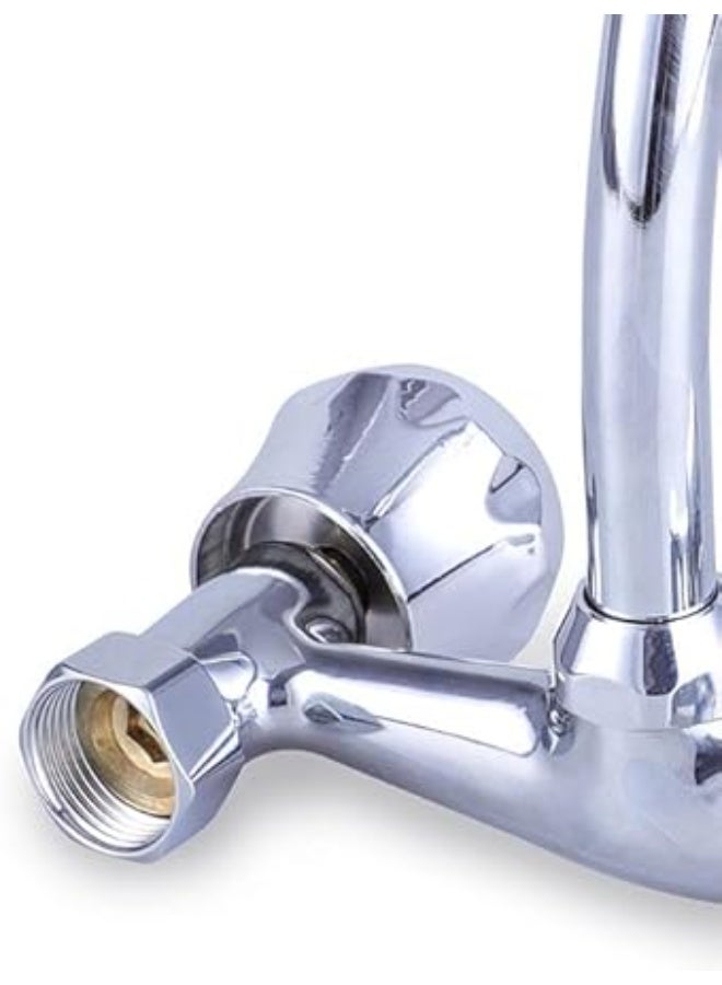 المفتاحة خلاط حوض مثبت على الحائط - صنبور ماء ساخن وبارد بمقبضين مع تدفق هواء مهوى بدون تناثر، فوهة بطول 22 سم، تشطيب كروم، خلاط من الفولاذ المقاوم للصدأ للمطبخ والحمام - Image 2